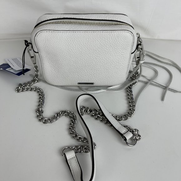 Rebecca Minkoff 4-Zip Moto White Leather Crossbody Bag HSP7EMOX66 - Picture 2 of 7